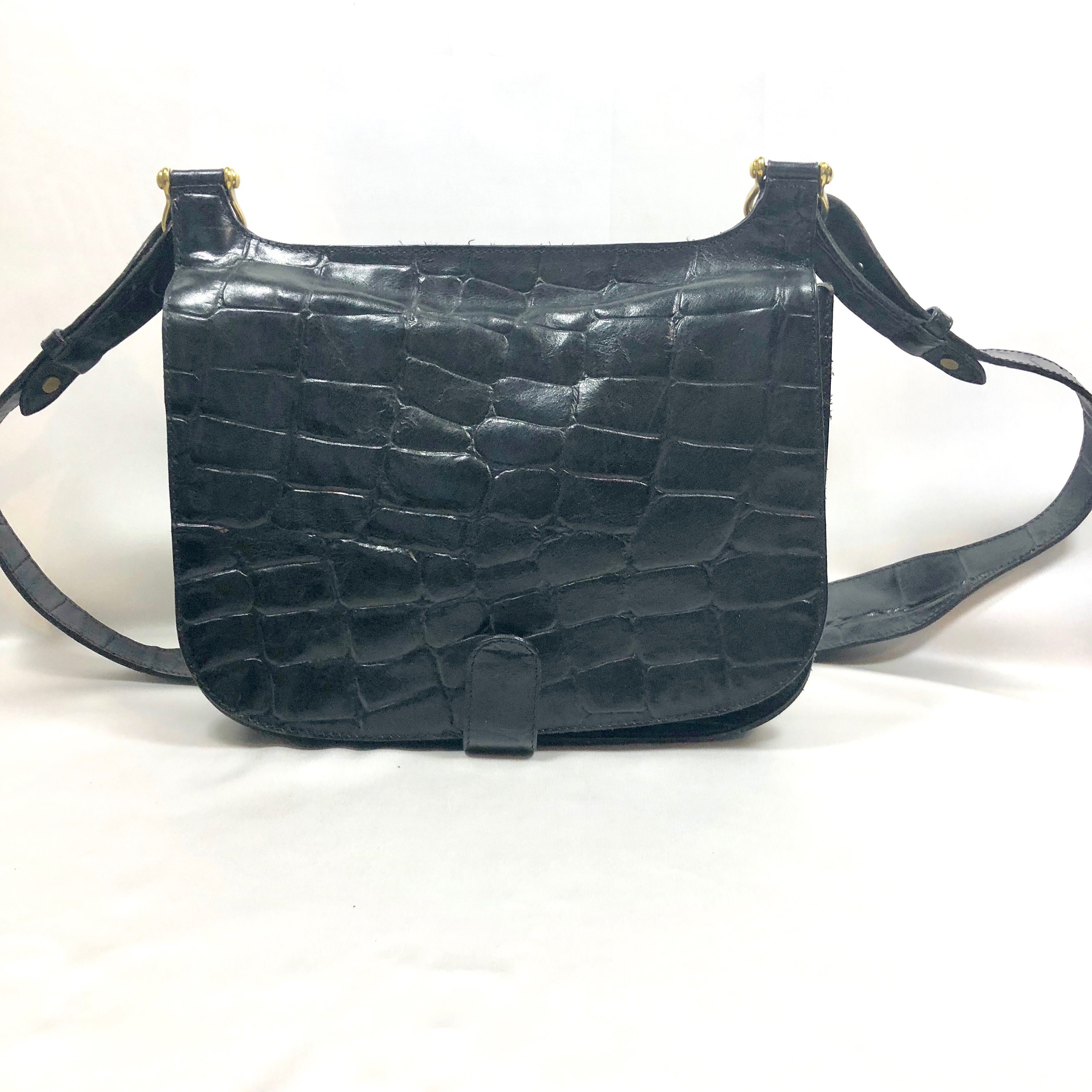 Vintage MULBERRY Bag Crocodile Embossed Leather Bag Dark 