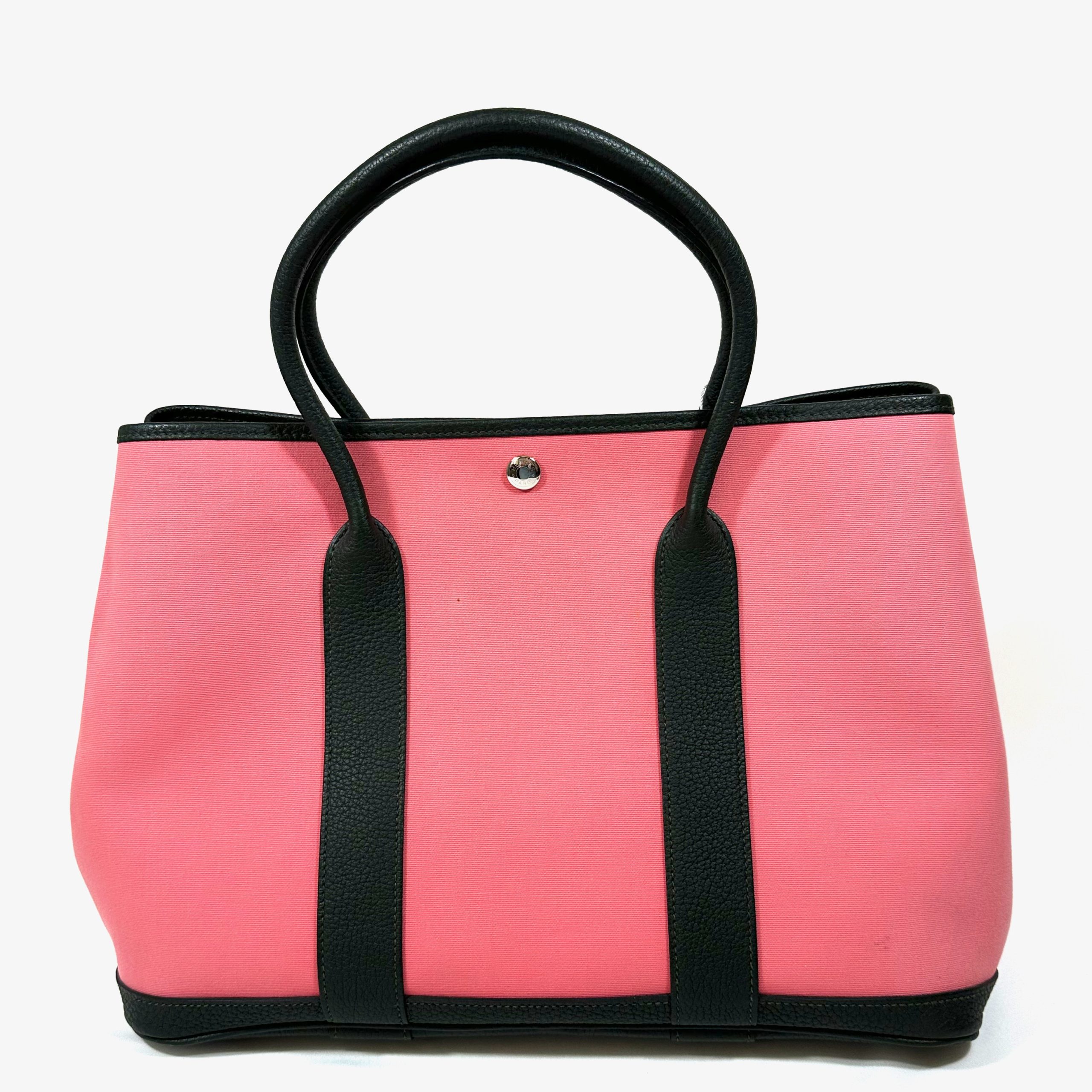 HERMÈS GARDEN PARTY 36 TOTE BAG IN PINK CANVAS & BLACK LEATHER - Still in  fashion