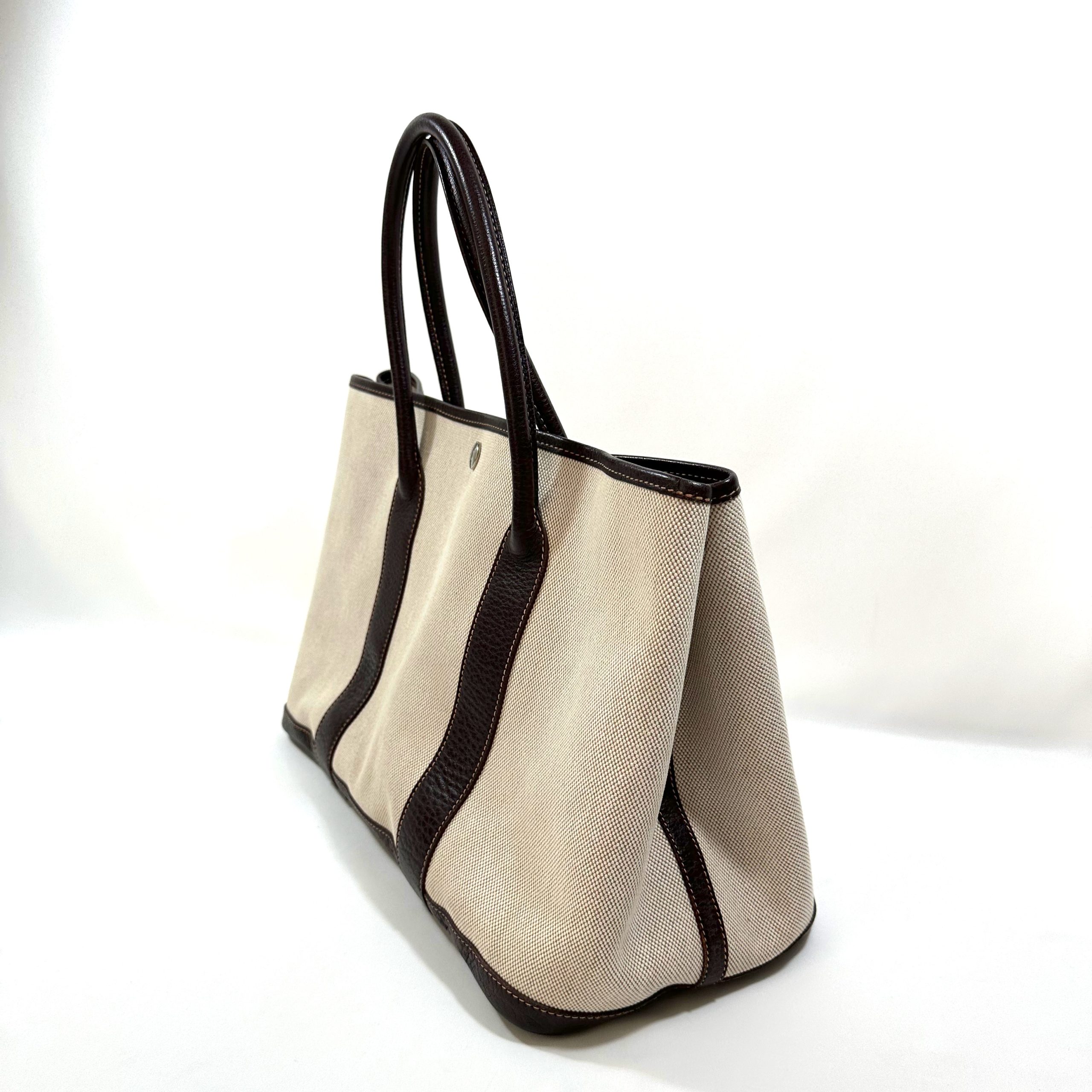 HERMÈS GARDEN PARTY TOTE 36 IN EBONY CANVAS & BROWN TOGO LEATHER