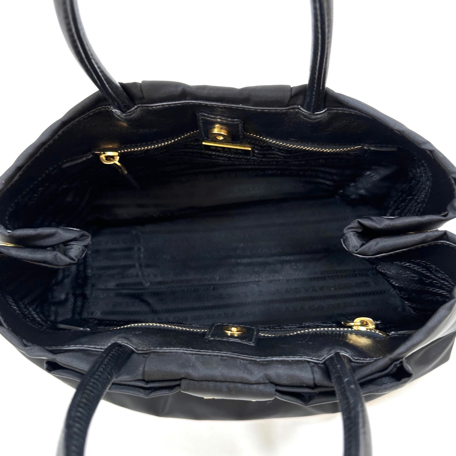 PRADA Black Nylon 2 Way Handle With Side Ribbon Shoulder Bag Satchel
