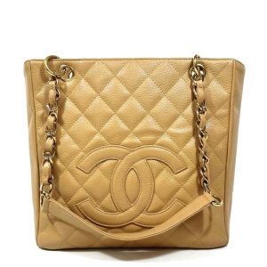 CHANEL PETITE SHOPPING TOTE BAG IN BEIGE CAVIAR LEATHER