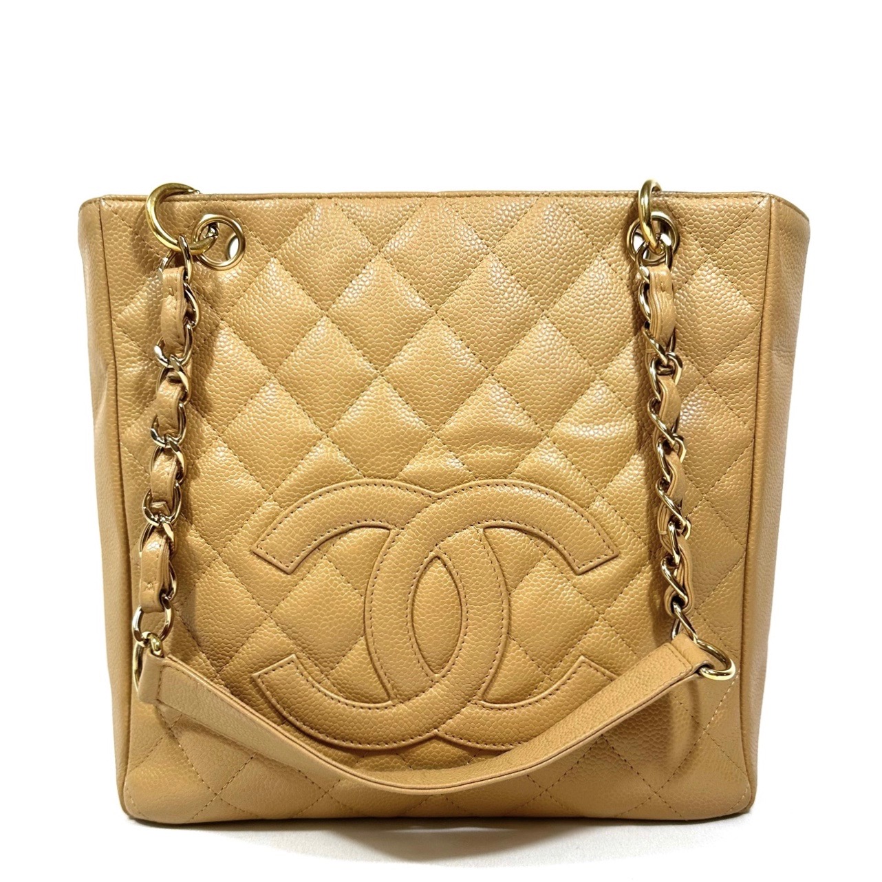 CHANEL PETITE SHOPPING TOTE BAG IN BEIGE CAVIAR LEATHER - Still in