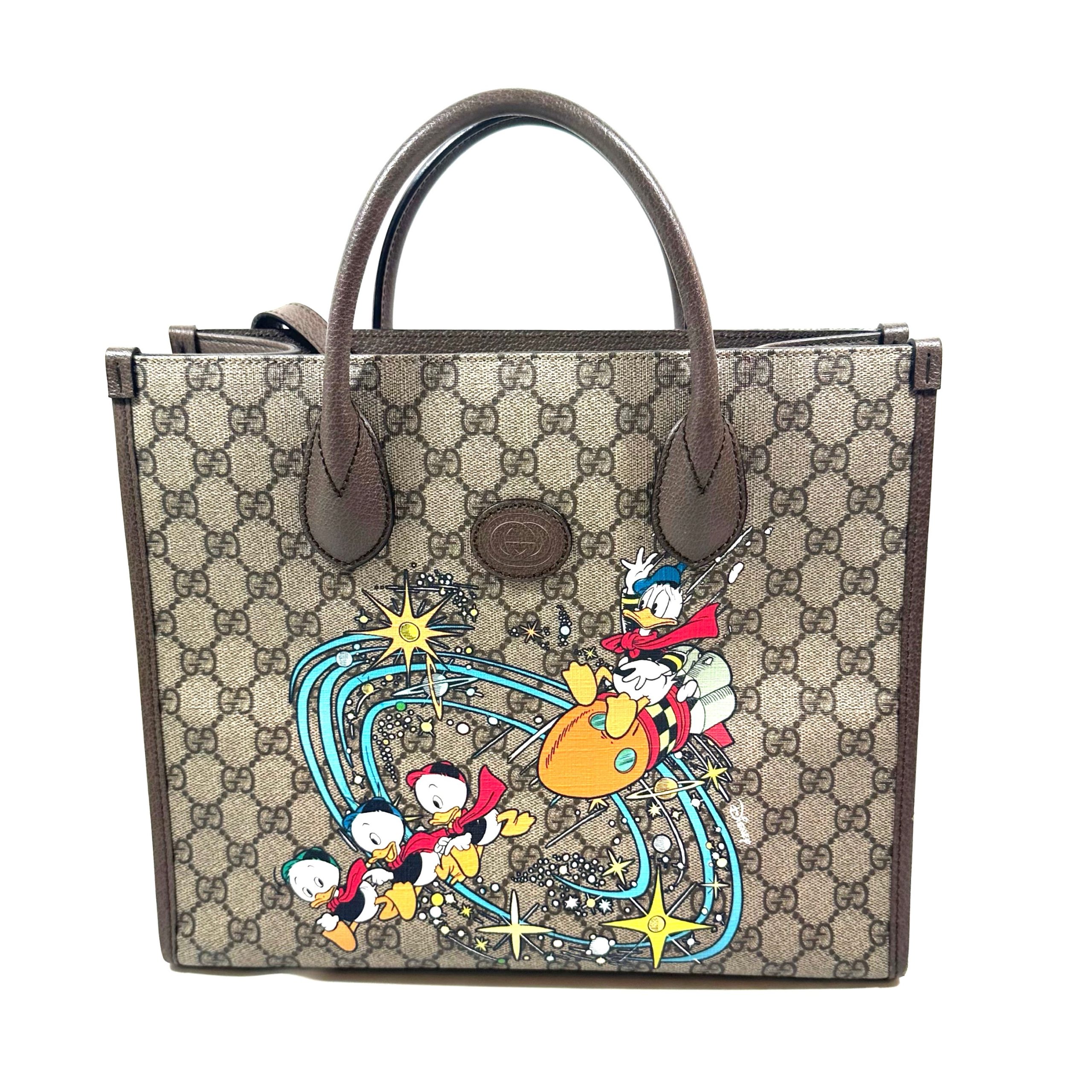 Gucci x Disney Brown and Ebony Supreme GG Donald Duck Tote Bag