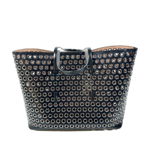 ALAÏA BLACK LEATHER GALVANISED SILVER EYELETS TOTE BAG