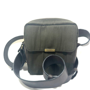 YSL GREEN SMALL CANVAS BAG WITH WIDE BROWN LEATHER STRAP