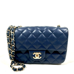 CHANEL MINI RECTANGULAR CLASSIC FLAP BAG IN BLUE LAMBSKIN