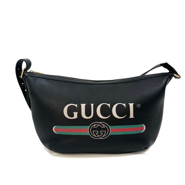 Gucci black leather logo half moon hobo bag