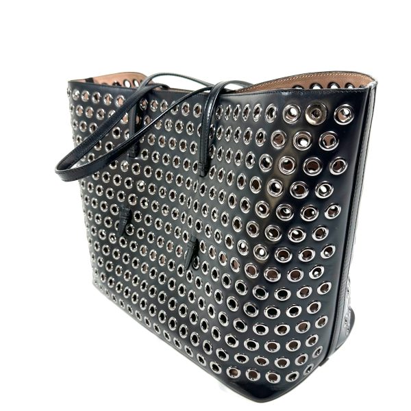 Alaïa black leather galvanised silver eyelets tote bag - Image 6