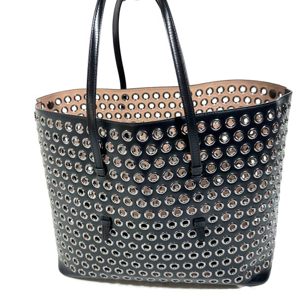 Alaïa black leather galvanised silver eyelets tote bag - Image 7