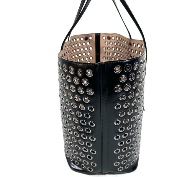 Alaïa black leather galvanised silver eyelets tote bag - Image 4