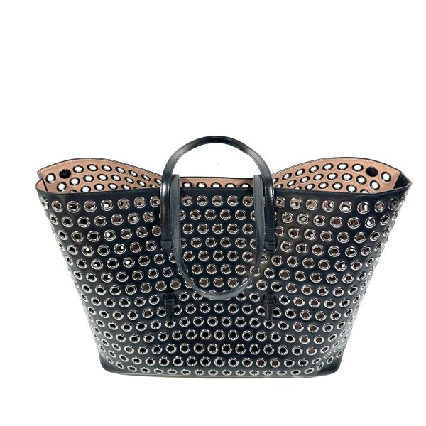 Alaïa black leather galvanised silver eyelets tote bag - Image 2