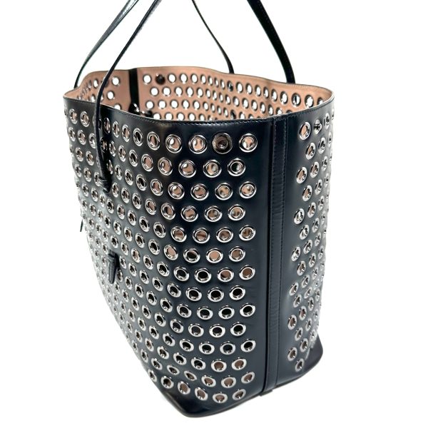 Alaïa black leather galvanised silver eyelets tote bag - Image 5