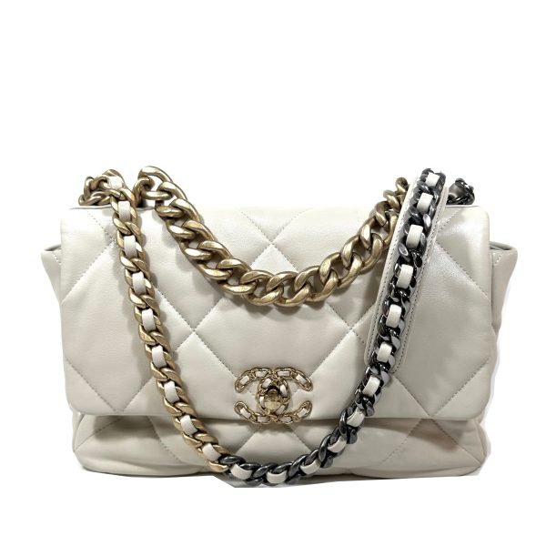 Chanel 19 large ecru white nappa leather shoulder bag