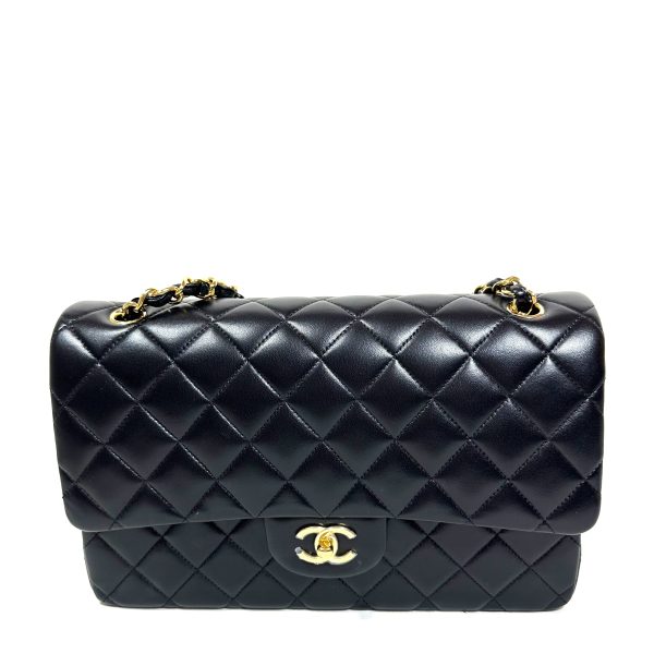 Chanel jumbo Double flap axelväska i kviltad svart lammläder - Bild 2