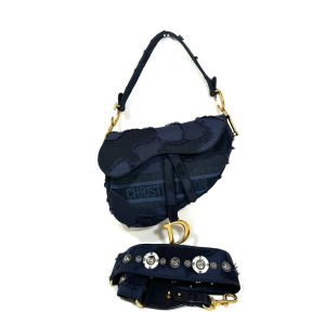 DIOR SADDLE SHOULDER BAG IN BLUE PATCHWORK DENIM WITH MEDALLION STRAP