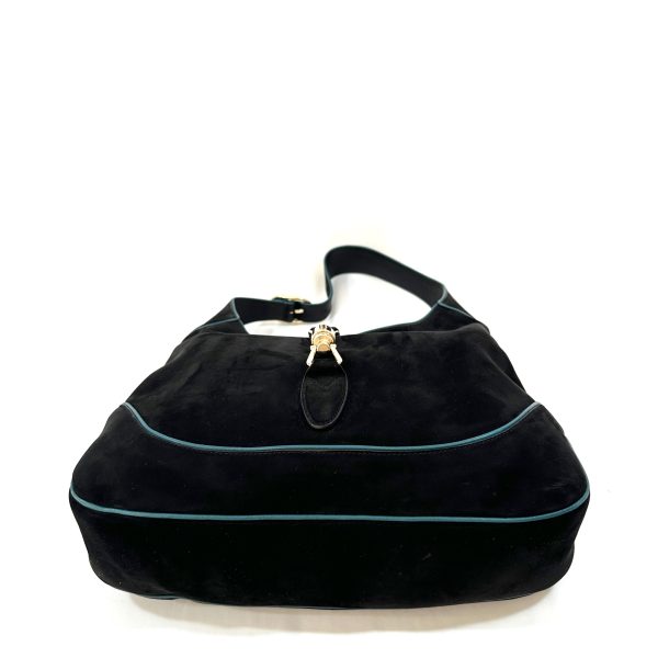 Gucci jackie 1961, 2 way shoulder and crossbody bag in black suede with turquoise trimmings - Image 8