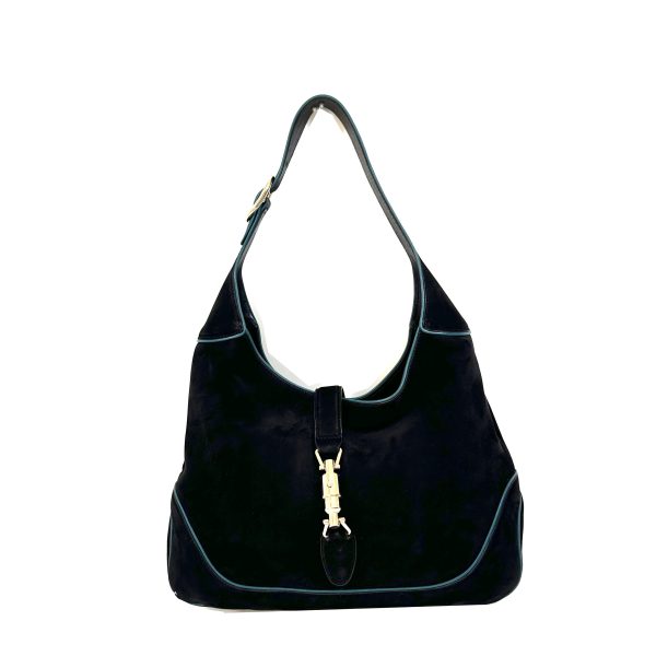 Gucci jackie 1961, 2 way shoulder and crossbody bag in black suede with turquoise trimmings