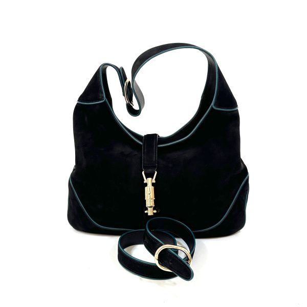 Gucci jackie 1961, 2 way shoulder and crossbody bag in black suede with turquoise trimmings - Image 2