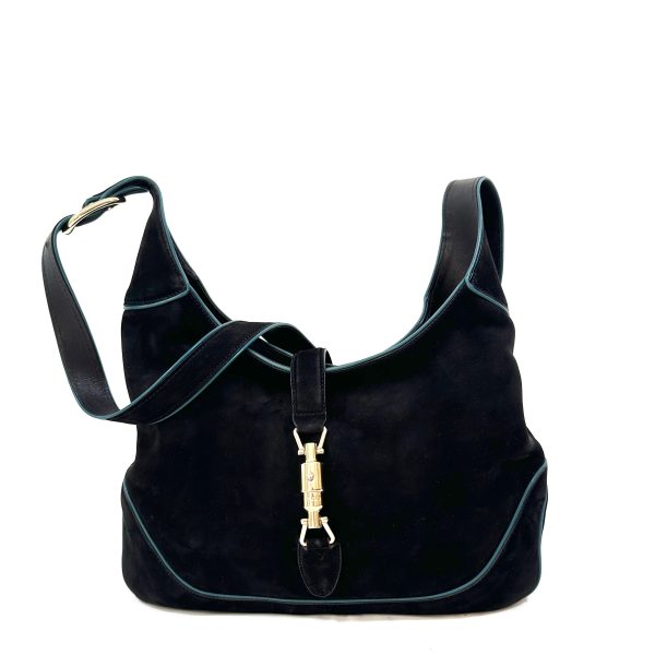 Gucci jackie 1961, 2 way shoulder and crossbody bag in black suede with turquoise trimmings - Image 3