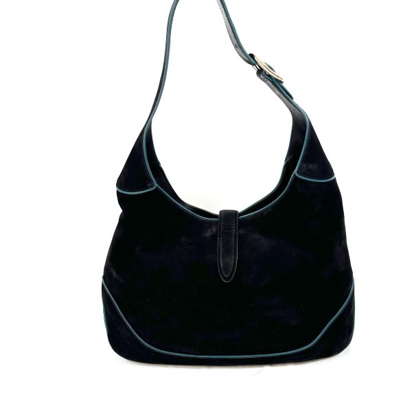 Gucci jackie 1961, 2 way shoulder and crossbody bag in black suede with turquoise trimmings - Image 4