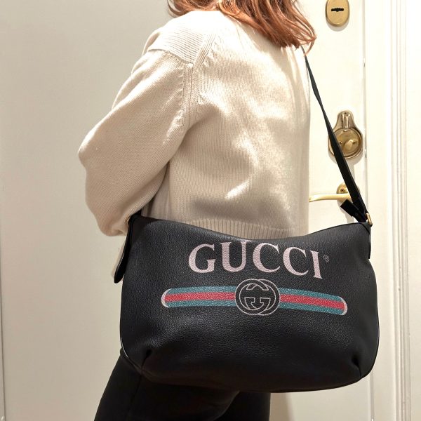 Gucci black leather logo half moon hobo bag - Image 10