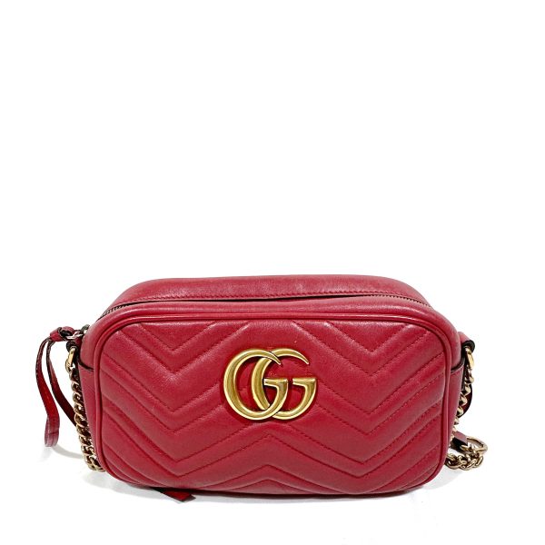 Gucci GG Marmont Small Red Leather Disco Crossbody Bag