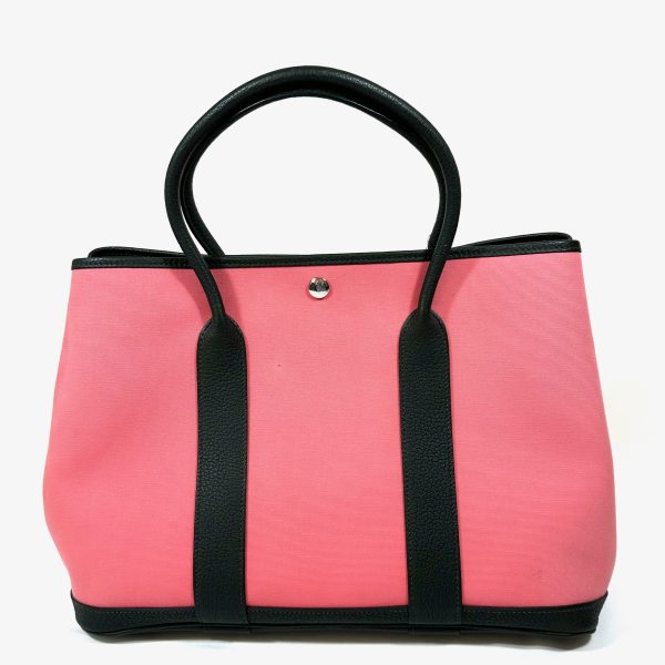 Hermès garden party 36 tote bag in pink canvas & black leather - Image 2