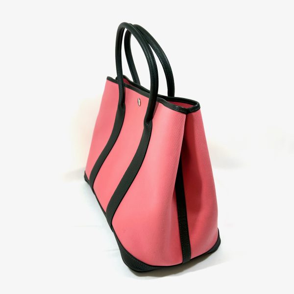 Hermès garden party 36 tote bag in pink canvas & black leather - Image 3