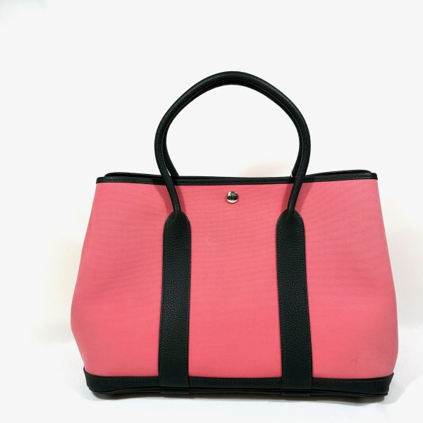 Hermès garden party 36 tote bag in pink canvas & black leather