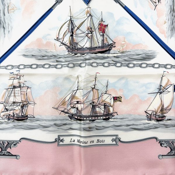 Hermès 90 rosa siden scarf 'la marine en bois' - Bild 4