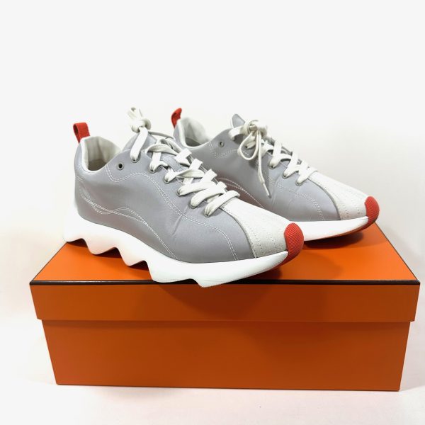 Hermès envol white/ grey sneakers with orange details, size 38 - Image 8