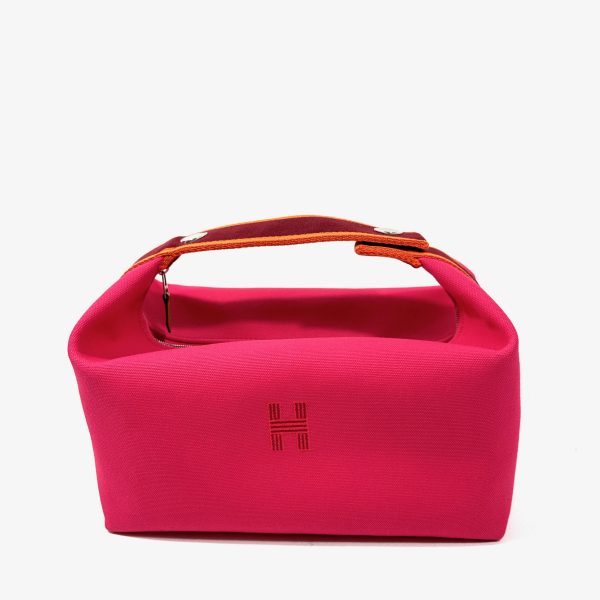 Hermès large toile bride a brac fuchsia rosa canvas vanity case