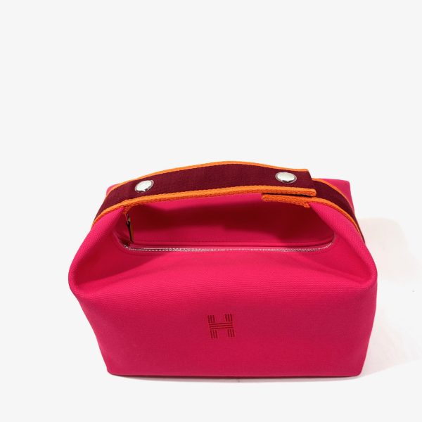 Hermès large toile bride a brac fuchsia rosa canvas vanity case - Bild 2