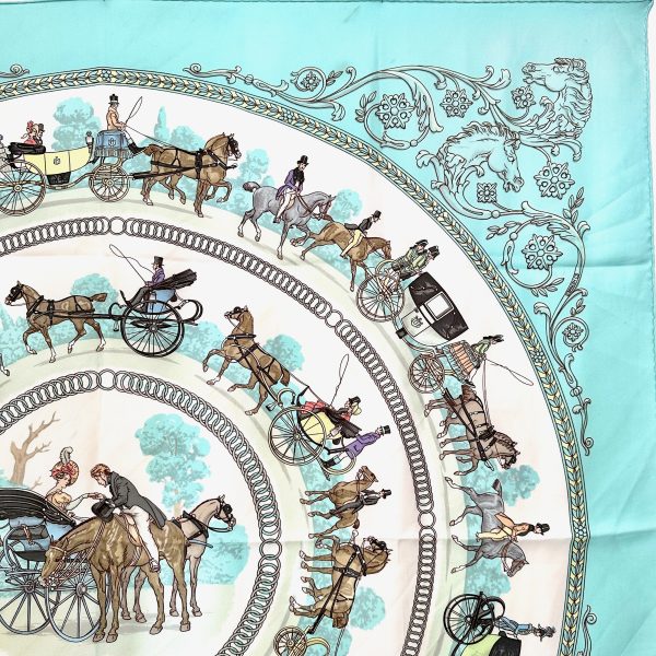 Hermès 90 turkosgrön siden scarf 'la promenade de longchamp' - Bild 4