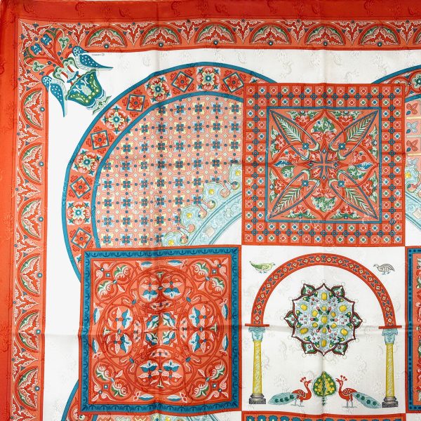 Hermès 90 orange / röd siden scarf 'ciels byzantins' - Bild 5