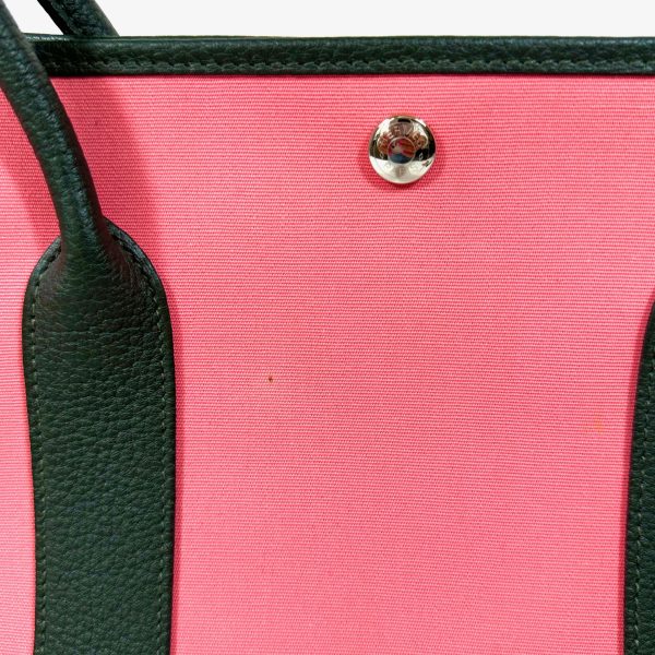 Hermès garden party 36 tote bag in pink canvas & black leather - Image 6