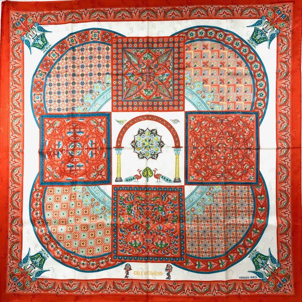 Hermès 90 orange / röd siden scarf 'ciels byzantins' - Bild 2