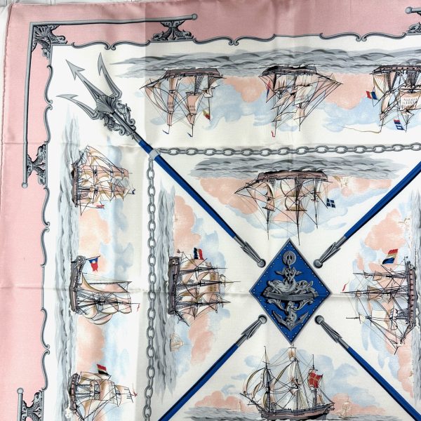 Hermès 90 rosa siden scarf 'la marine en bois' - Bild 6