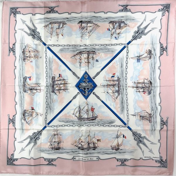 Hermès 90 rosa siden scarf 'la marine en bois' - Bild 10