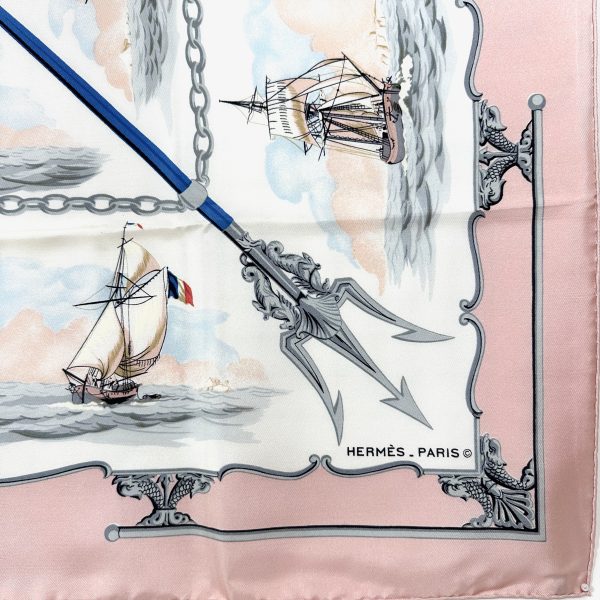 Hermès 90 rosa siden scarf 'la marine en bois' - Bild 5