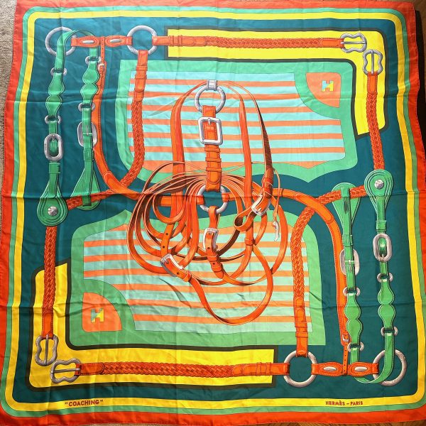 Hermès 140 multicolour silk twill scarf 'coaching' - Bild 10