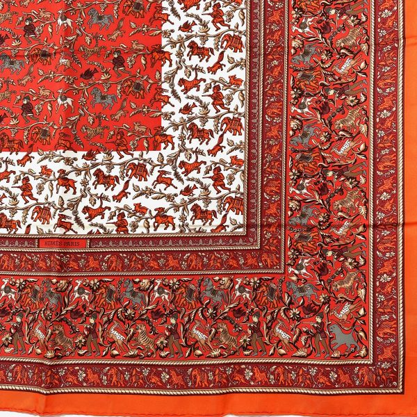 Hermès 90 orange / röd siden scarf 'chasse en inde' - Bild 4