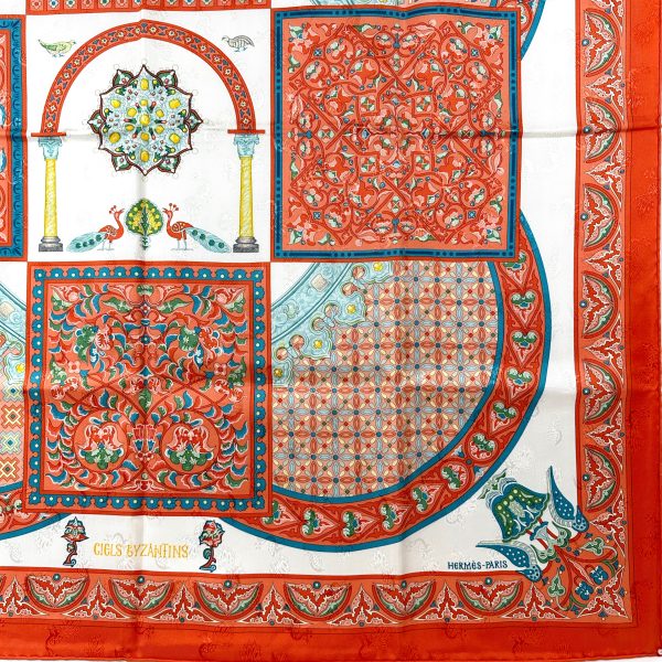 Hermès 90 orange / röd siden scarf 'ciels byzantins' - Bild 4