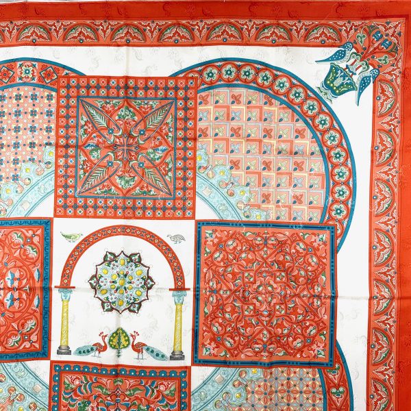 Hermès 90 orange / röd siden scarf 'ciels byzantins' - Bild 6