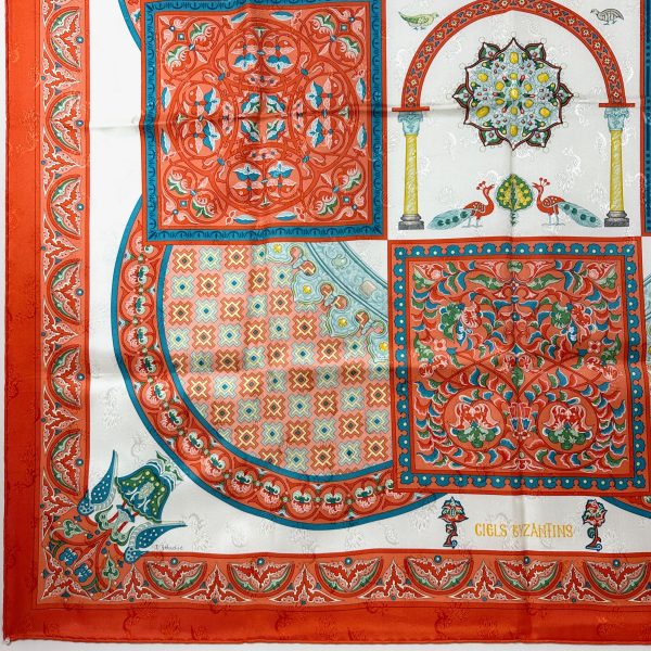 Hermès 90 orange / röd siden scarf 'ciels byzantins' - Bild 3