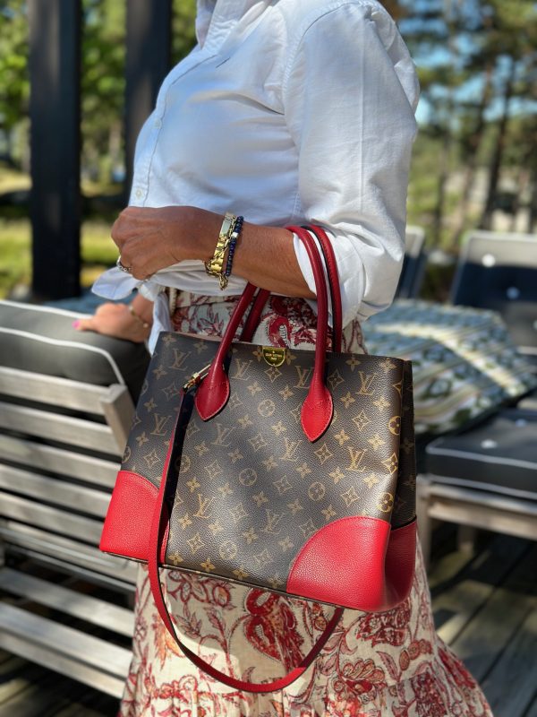 Louis vuitton flandrin tote bag, monogram canvas red leather details - Image 11