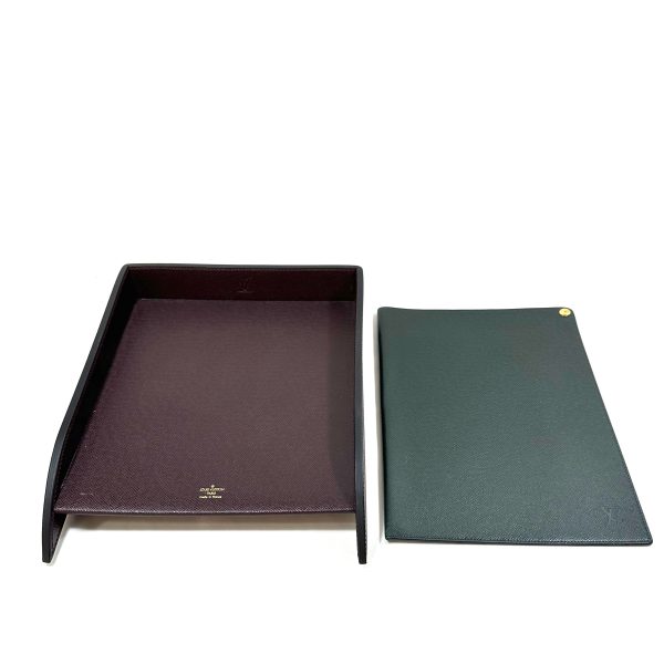 Louis vuitton brown desk tray & green document folder (2 pcs)