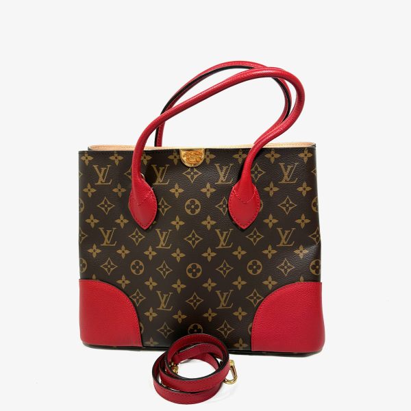 Louis vuitton flandrin tote bag, monogram canvas red leather details - Image 2