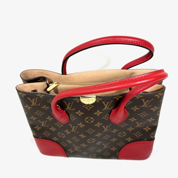 Louis vuitton flandrin tote bag, monogram canvas red leather details - Image 4