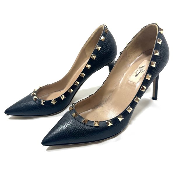 Valentino garavani rockstud pumps i svart läder, storlek 38 - Bild 4